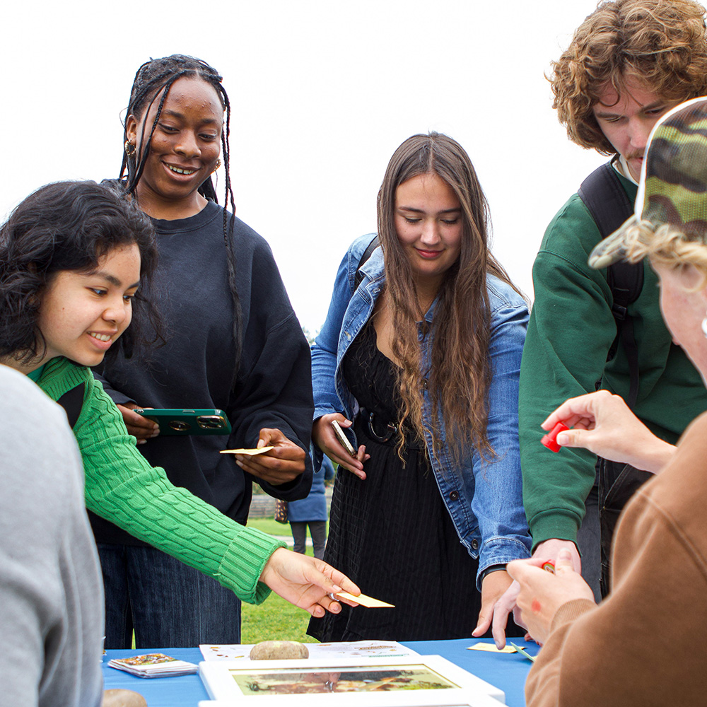 Students playing a game at sustainability fair