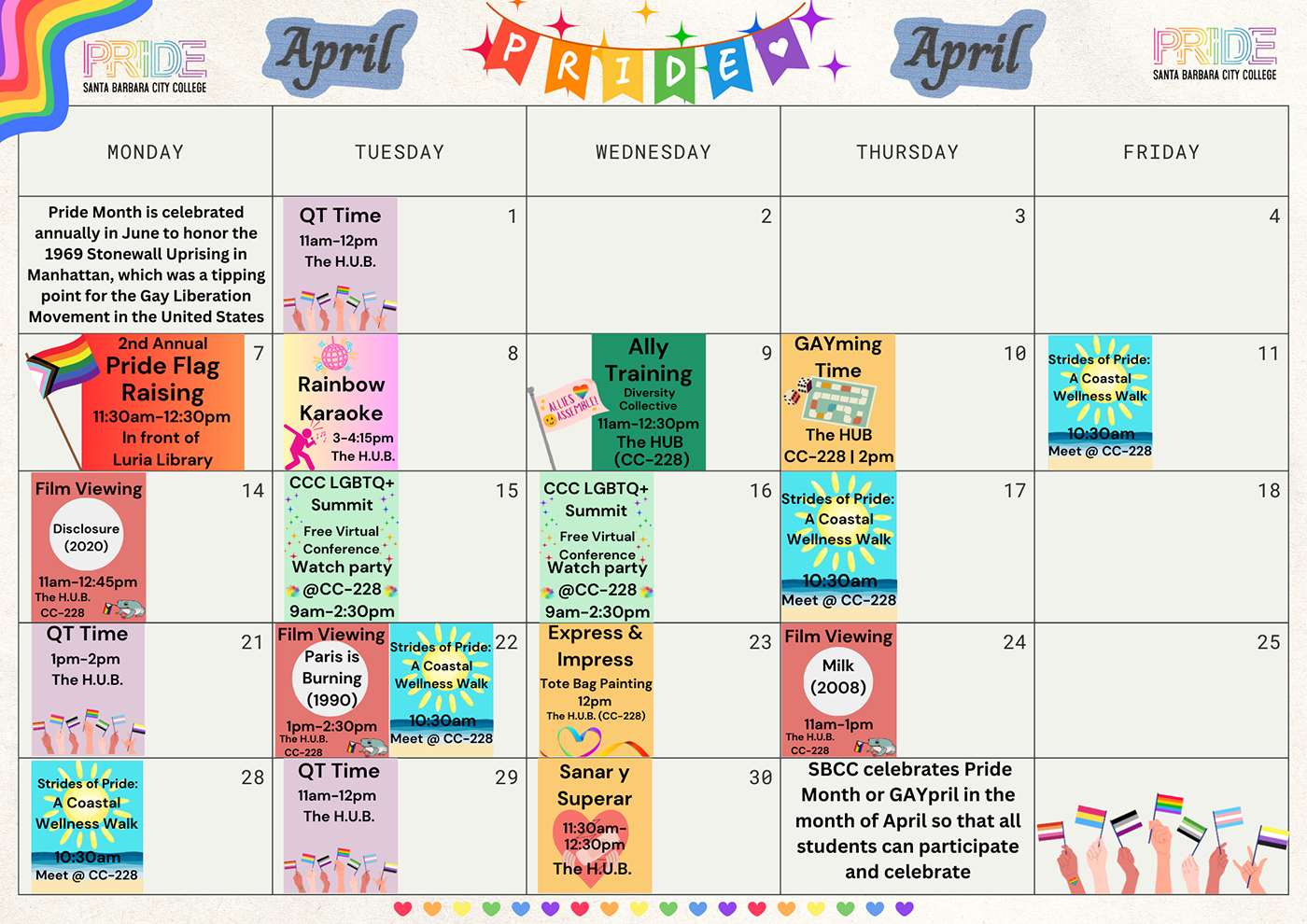 SBCC Pride month - full calendar of events - Click for PDF
